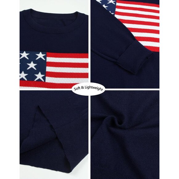 Women's American Flag Sweater Lightweight Long Sleeve Crew Neck Pullover - Picture 3 of 8